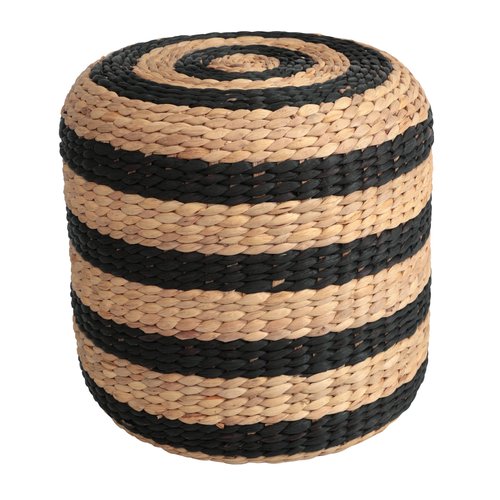 JONATHAN Y TBL2501A Aimee 15.7" Modern Minimalist Alternating Hand-Woven Hyacinth Ottoman for Living Room, Bedroom, Entryway, Foyer, Natural Seagrass Foot Stool, Handwoven Footrest, Natural/Black