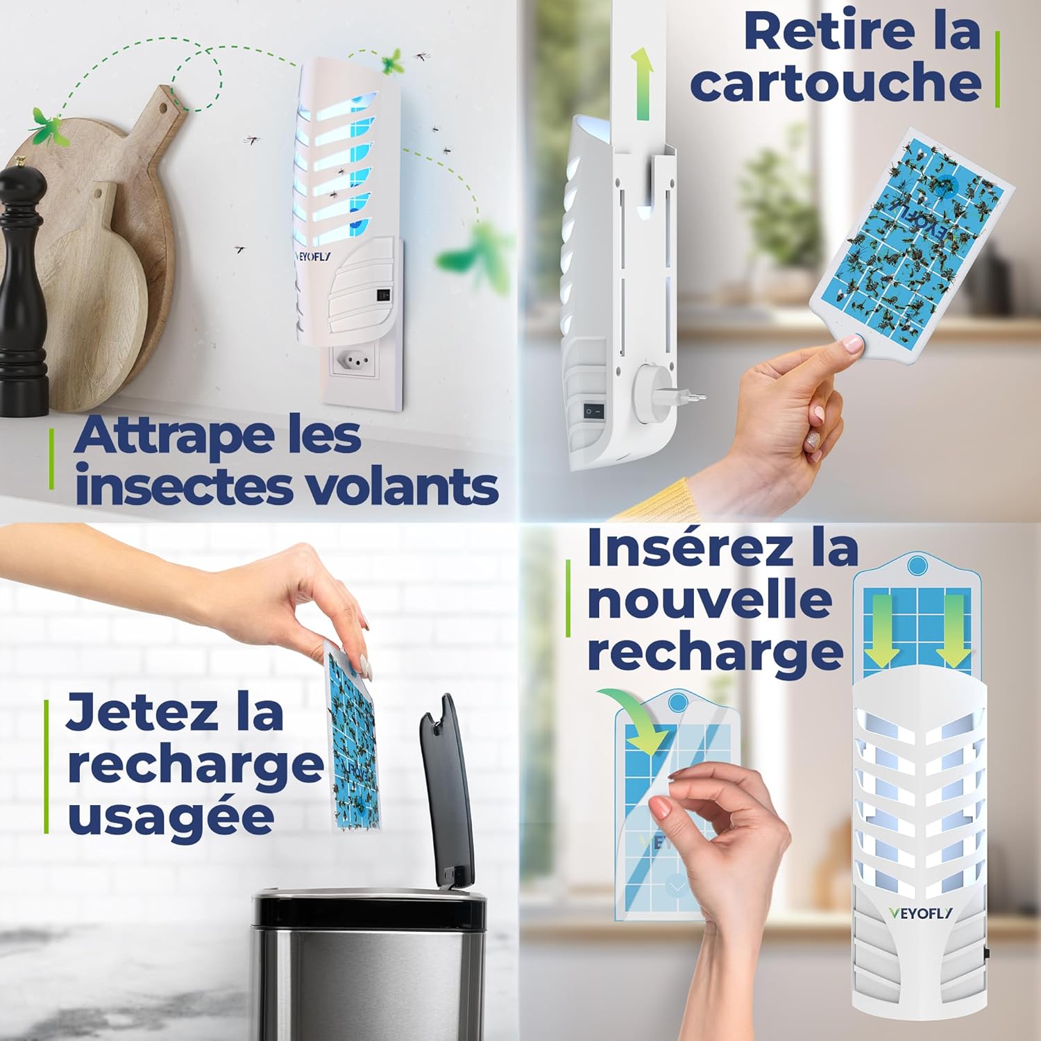 VEYOFLY Fruit Fly Trap Indoor (1 Device + 3 Refills), Gnat Catcher, Plug-in Light Insect Trap for House, Bug Killer
