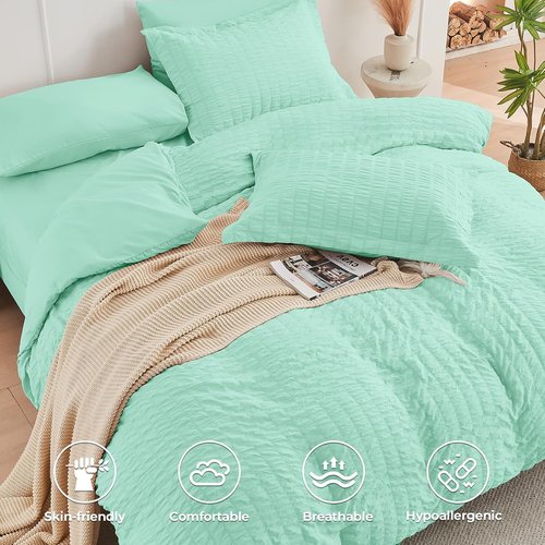 HYMOKEGE Mint Green Full Size Comforter Set - 7-Piece Luxury Bedding Set for All Seasons | Includes Comforter, Sheets, Pillowcases & Shams