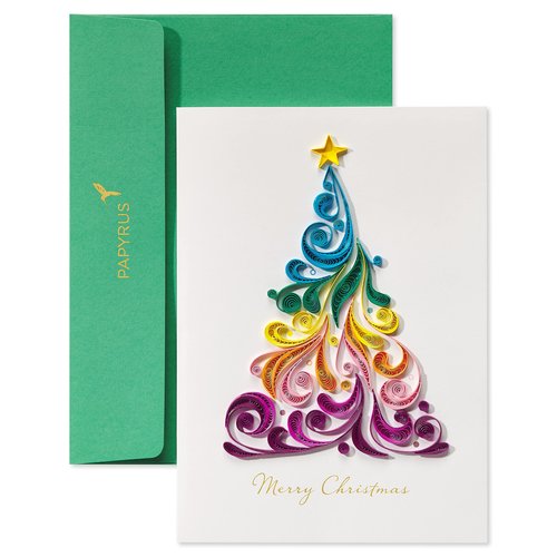 Papyrus Rainbow Quilled Christmas Tree Card, Perfect for Anyone (Joy and Peace)