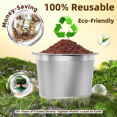 2 Pack Reusable K Cups Coffee Pods for Keurig Single Hole Machine: All Stainless Steel Refillable K Cups - Reusable Coffee Filters for Keurig, SUS 304‌, BPA-Free, Heat Resistant Handles, Scoop