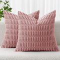 MIULEE Corduroy Throw Pillow Covers - Soft Boho Striped Design | 18x18 Inch Blush Pink Decor for Sofa & Bed