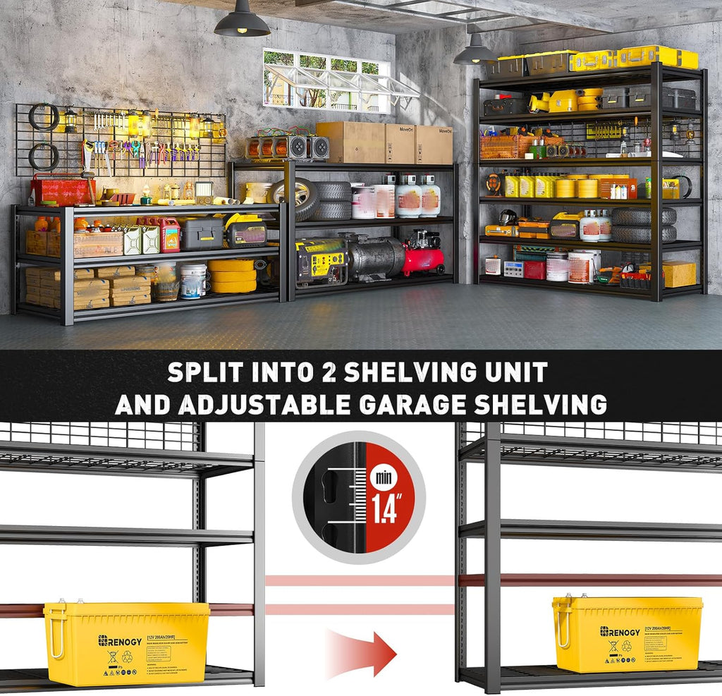 REIBII Heavy-Duty Garage Shelving - 6-Tier Adjustable Metal Storage Shelves, 3500LBS Capacity, 84"H x 48"W x 20"D