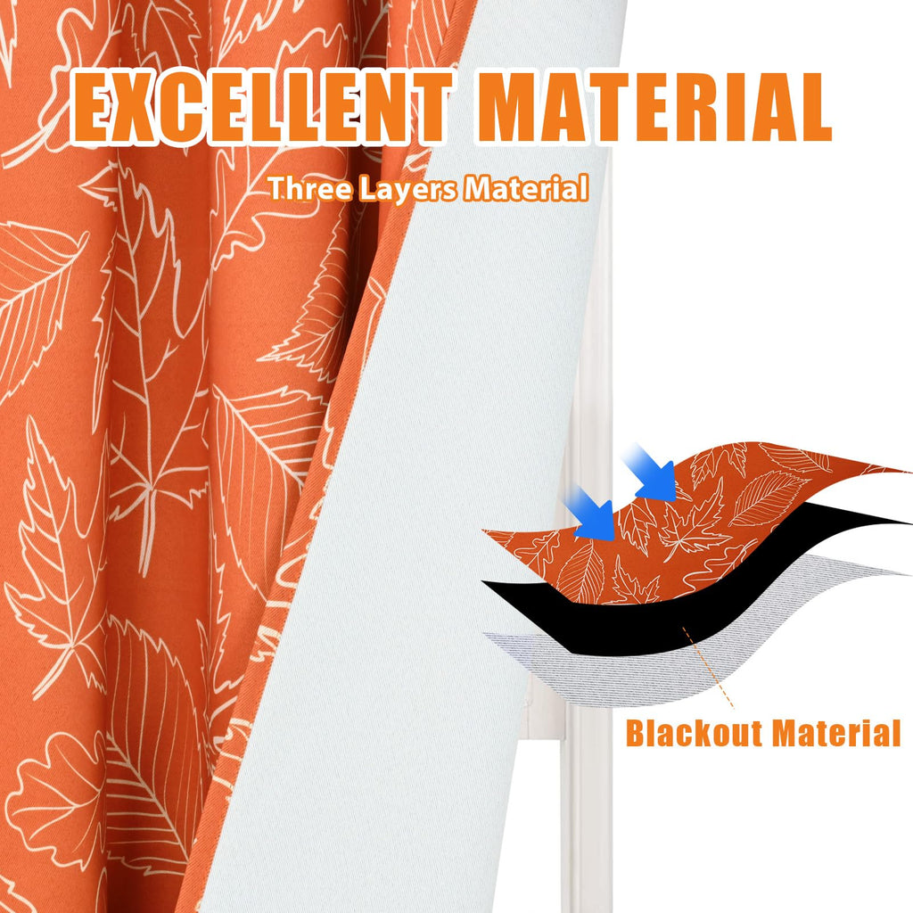 FRAMICS Thanksgiving Fall Curtains for Living Room Maple Leaves Curtains 84 Inch Length Blackout Thermal Insulated Window Curtain 2 Panels Set Grommet Room Darkening Curtains for Bedroom Dining Room