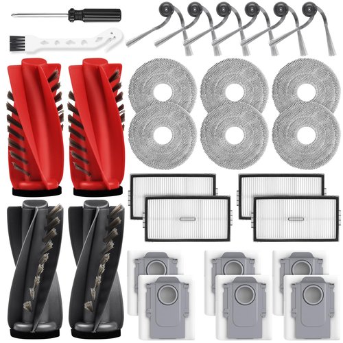 28 Pack Replacement Accessories for Roborock Saros 10R / Saros 20 / Qrevo CurvX Robot Vacuum Cleaner, 2 Pairs Mainbrush 6 Side Brush 4 Filter 6 Mop Pads 6 Dust Bags 1 Cleaning Brush 1 Screwdriver