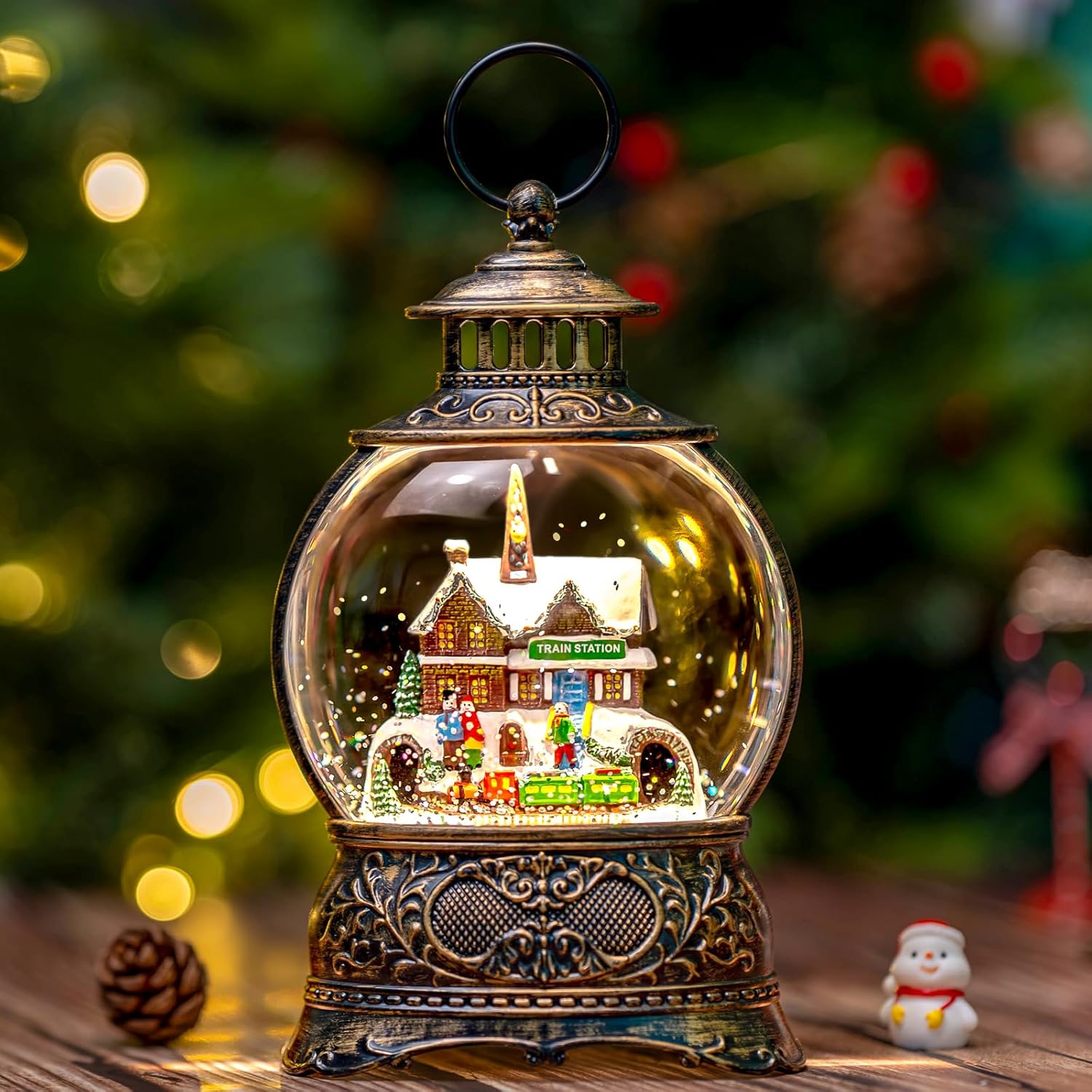 Regine Switzerland Christmas Snow Globe - Musical Water Lantern with 6-Hour Timer | USB & Battery Operated