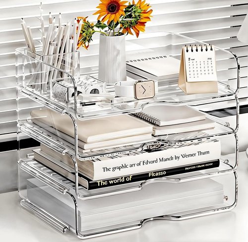 DCA Large Capacity Desk Organizer - 4 Tier Stackable File Organizer for Home, Office & School