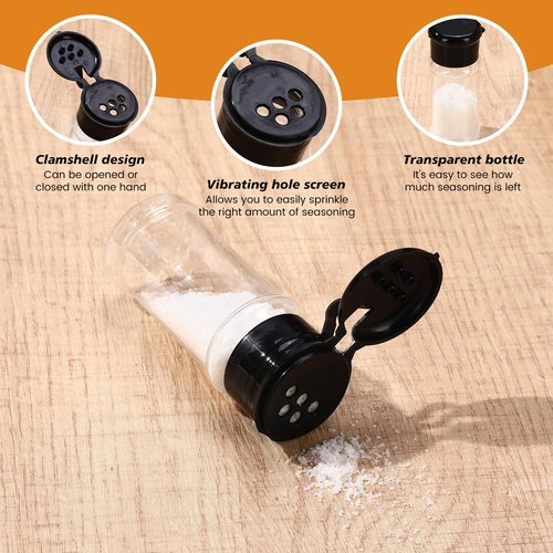 Amyhill 100 Pcs Plastic Spice Bottles Spice Jars with Black Cap Seasoning Jars Shaker 2 Oz/ 60ml Clear Bottle Containers with Shaker Lids for Storing Herbs and Seasoning Powders