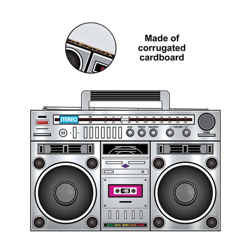 Beistle 80s Boom Box Stand-Up, Retro Metallic Cardboard Decoration, Perfect for 1980s ERAS Theme Dance Parties, Photo Booth Props, and Throwback Events, Large 3' 3¼" x 4' 5"