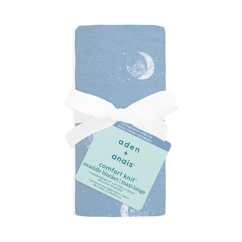 aden + anais Comfort Knit Baby Swaddle Blanket for Newborn Girl and Boy, Super Soft Cotton with Spandex, Versatile Stroller Cover, Burp Cloth, Nursing Shield, 47 x 47 Inch, Blue Moon