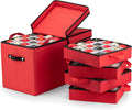 ZOBER Christmas Ornament Storage Box - Holds 128 3" Ornaments with Individual Trays - Durable Red 600D Oxford Fabric