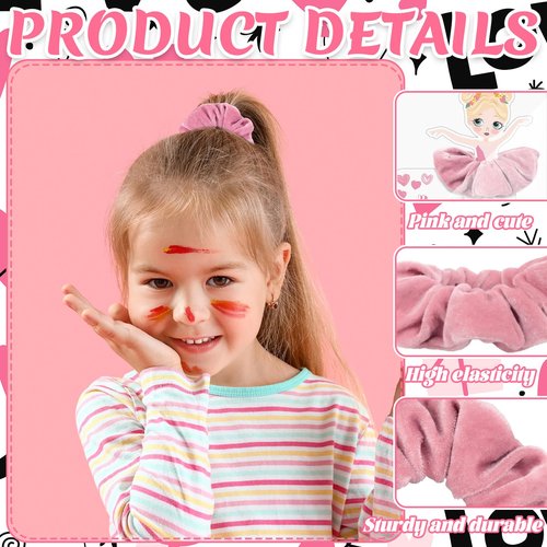 24 Pack Valentines Day Gifts Ballerina Cards With Hair Scrunchies Pink Velvet Elastics Hair Accessories for Valentine School Classroom Exchange Gift Party Supplies