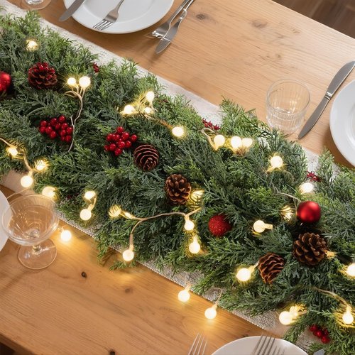 Christmas Cedar Garland - 9ft Artificial Cedar Garland Faux Lush Green Fake Pine Needles for Fireplace,Table,Window,Stairs,Mante,Holiday Indoor Outdoor Xmas Decor(1PCS)