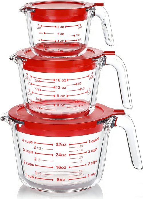 MCIRCO Glass Measuring Cups Set - 6 Pcs with Lids, 1-Cup, 2-Cup, 4-Cup Nesting Jugs for Kitchen Use