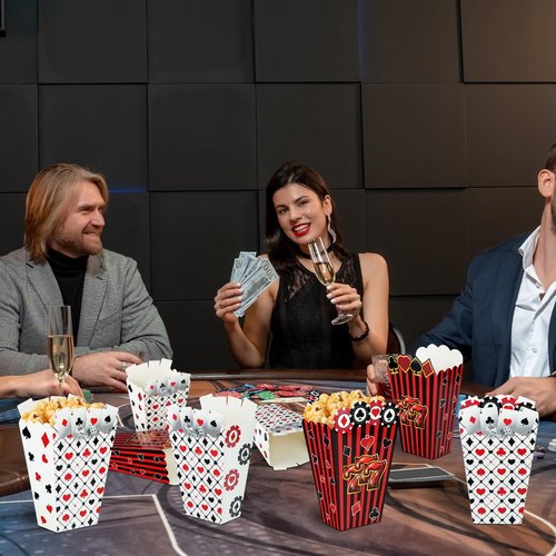 Las Vegas Popcorn Box 24 Pieces Casino Themed Birthday Party Popcorn Gift Box Poker Themed Birthday Decoration Kids Boys Girls Party Supplies