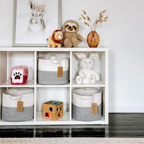 Goodpick Storage Baskets - Woven Rope Organizing Bins with Handles | 13 x 10 x 9 Inches, 3 Pack