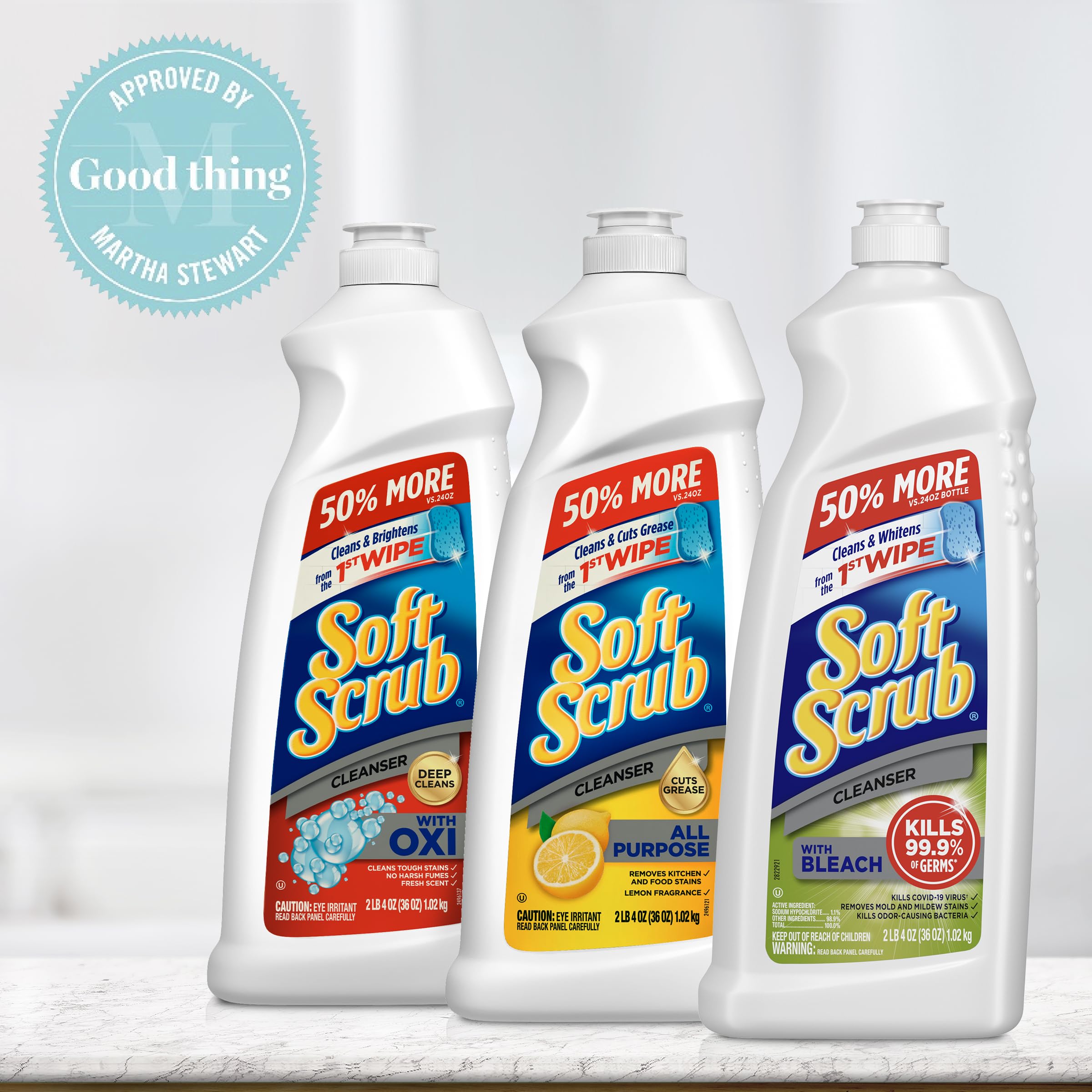 Soft Scrub Multi-Purpose Kitchen and Bathroom Cleanser with Oxi, 36 Ounce (Pack of 6)