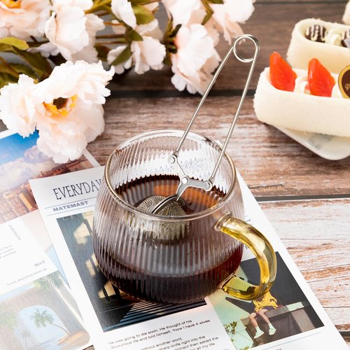 Yinder 108 Pcs Stainless Steel Tea Infuser with Handle Snap Ball Tea Strainer Metal Tea Ball Infusers for Loose Tea Fine Mesh Ball Tea Filter Tea Pincer Reusable Tea Steeper with Tong for Tea Bag