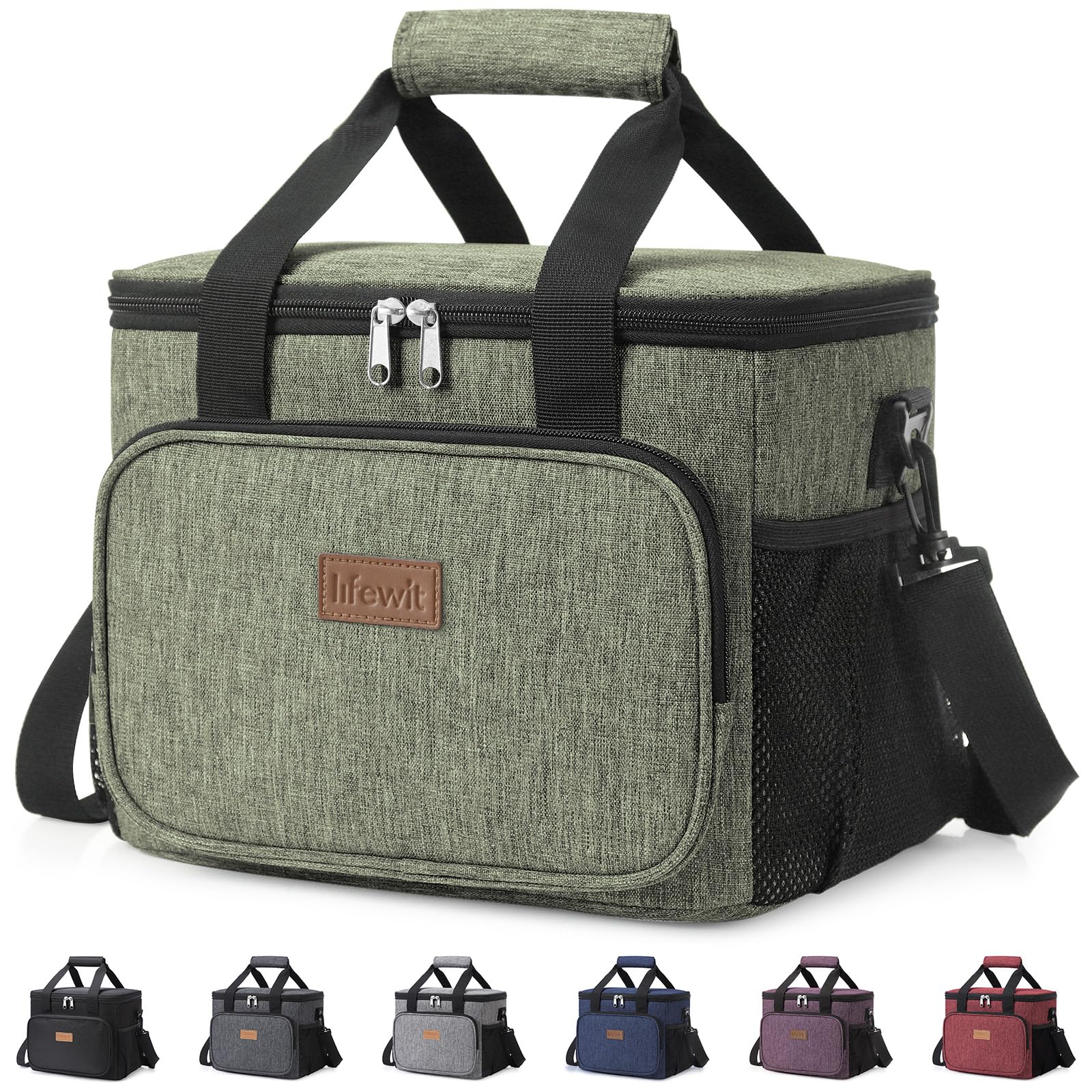 Lifewit Large Lunch Bag, Insulated Lunch Box, Soft Cooler Cooling Tote for Adult Men Women, Dark Green 24-Can (15L)