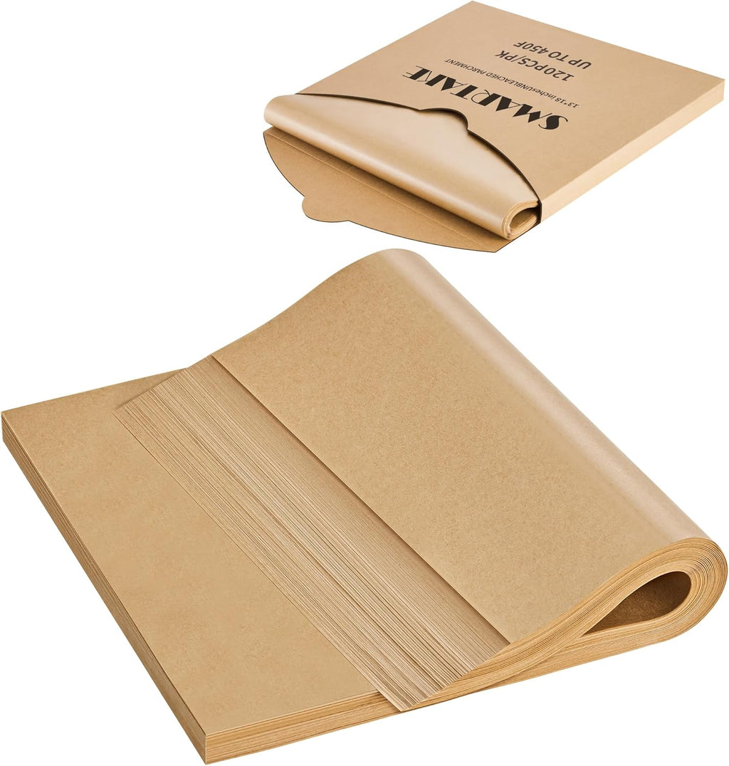 SMARTAKE Parchment Paper Sheets - 120 Pre-Cut Non-Stick Baking Sheets, 13x18 Inch, Unbleached Natural Wood Pulp