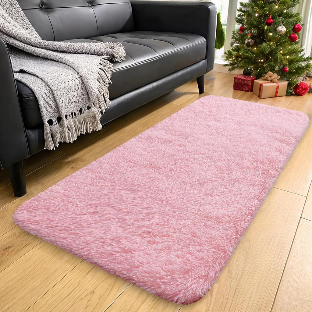 OLANLY 2x8 Soft Fluffy Machine Washable Runner Rug - Ideal for Hallway, Bedroom, Nursery, Pink Decor