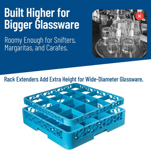 Carlisle FoodService Products RE1614 OptiClean 16 Compartment Divided Glass Rack Extender, 1.78", Blue