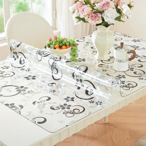 LovePads Floral Table Protector 40 x 72 Inch, 2mm Thick Plastic Table Cover, Waterproof Vinyl Tablecloth Rectangular Desk Protector Mat for Kitchen, Dining Room & Coffee Tabletop