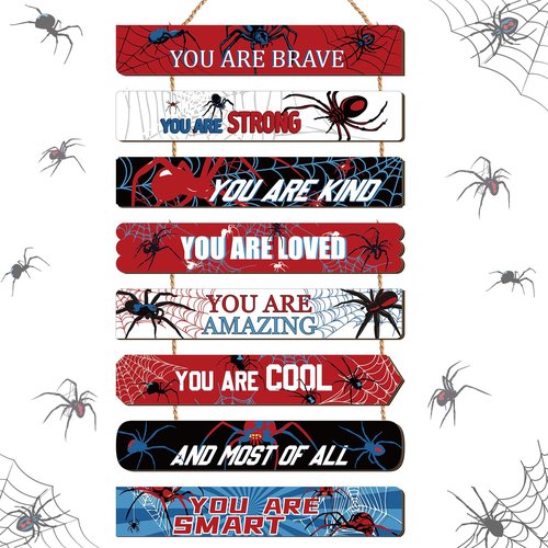 Threehoney Spider Room Decor Boys Bedroom Wall Decor Inspirational Spiders You Are Brave Wall Wooden Art Little Boy Kids Teen Bedroom Playroom Home Birthday Gifts(Spider)