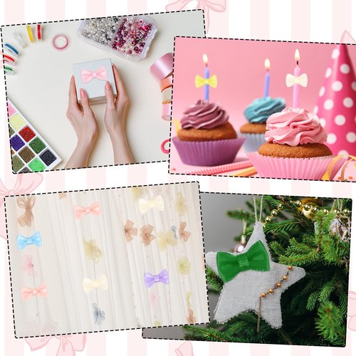 MECCANIXITY 100 Pcs Mini Ribbon Bow 0.8" Mini Fabric Satin Ribbon Flower Bows for Craft DIY Sewing Wedding Birthday Party, Black