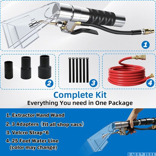 Happy Tree Universal Fit Shop Vac Hose Kit - 25 Ft Wet-Dry Extraction Accessory for Upholstery & Auto Detailing