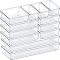 Criusia Drawer Organizer Set - 12 Clear Plastic Storage Bins for Kitchen, Bathroom & Office | 4 Versatile Sizes