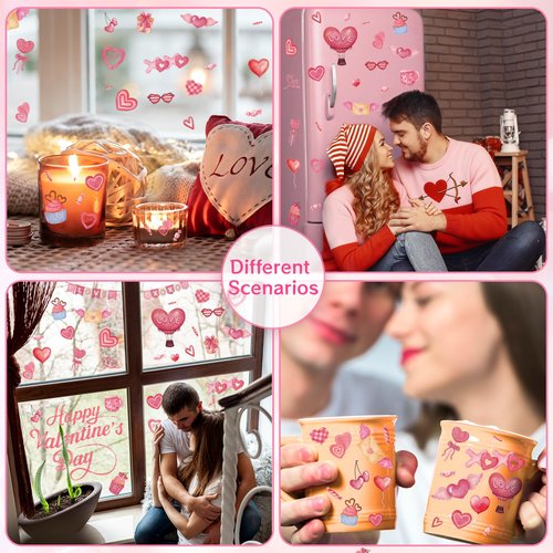 GULWAT 123 PCS Valentines Day Window Clings Decorations, 9 Sheets Red Pink Heart Happy Valentines Window Decals for Home Office Classroom Anniversary Party Store Glass Crafts Stickers Decor
