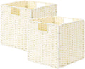StorageWorks Wicker Baskets - Handwoven Storage Cubes with Handles, Foldable Beige Paper Rope, 2 Pack
