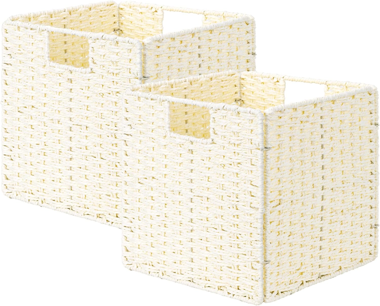 StorageWorks Wicker Baskets - Handwoven Storage Cubes with Handles, Foldable Beige Paper Rope, 2 Pack