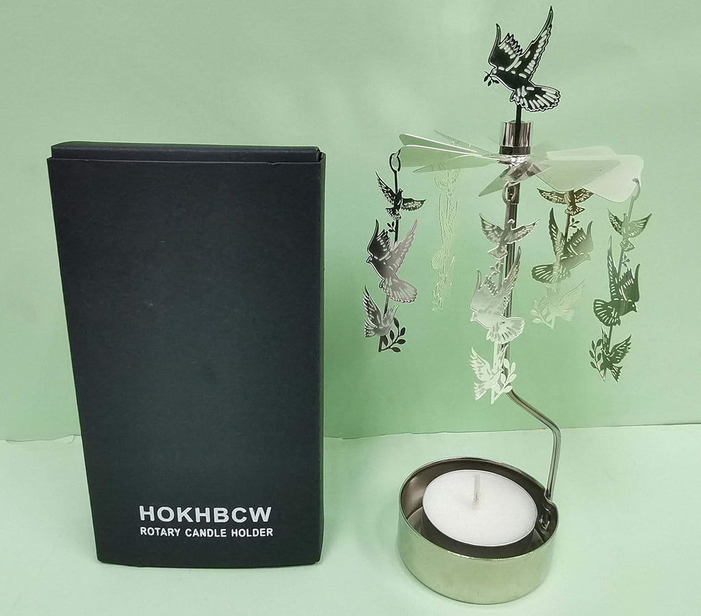 Skiennix Rotary Candle Holder - Elegant Spinning Metal Design | Small Dove of Peace Gift