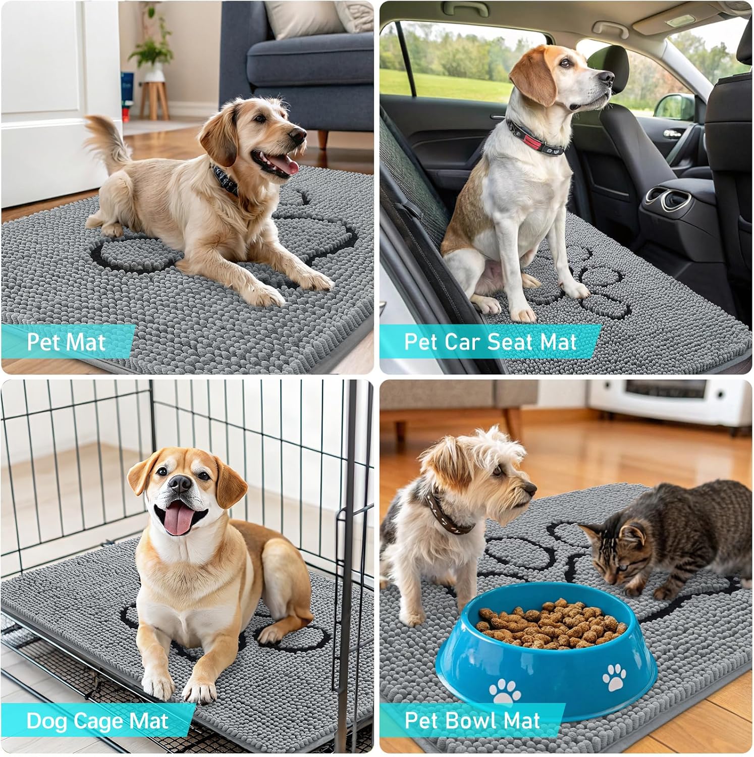 OLANLY Dog Door Mat - Absorbent Non-Slip Mud Mat for Paws | 34x21 Inches, Grey Chenille Design