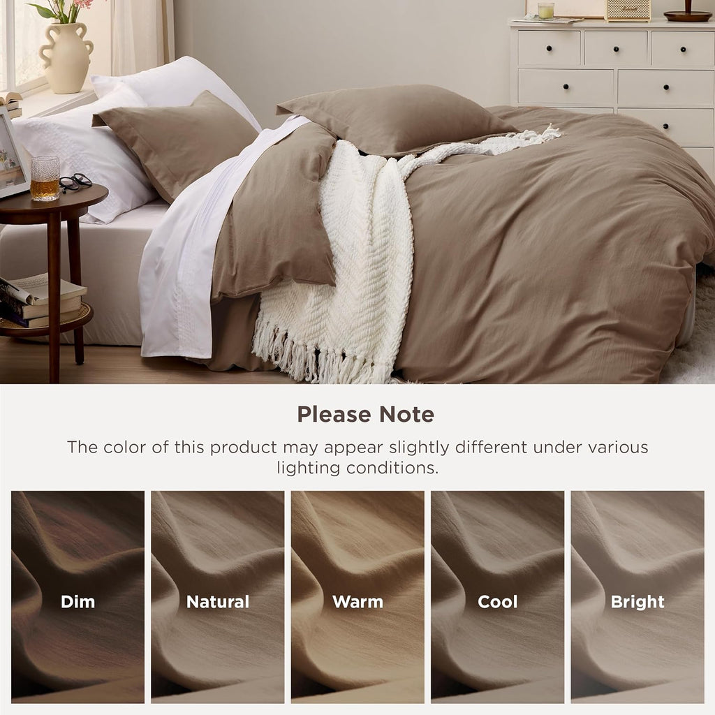 Bedsure Coffee Duvet Cover - Full Size 3-Piece Extra Soft Cotton-Like Polyester Bedding Set | 80x90 Inches with Zipper Closure & 2 Pillow Shams