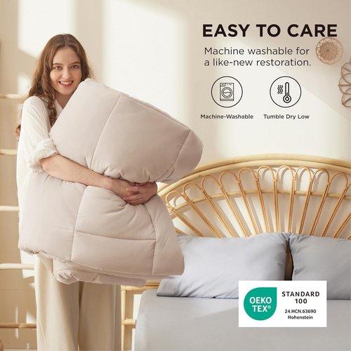 Bedsure Comforter Duvet Insert - King Size All-Season Quilted Down Alternative Bedding, Beige 90 x 102 Inches