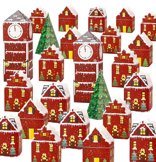 HEIPINIUYE 24 Empty Advent Calendar Boxes to Fill Yourself DIY Empty Christmas Countdown Calendars 2025 Fillable Advent Calendar Box for Boys Girls Adults Xmas Red House Calendars Gift Boxes