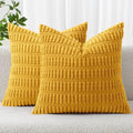 MIULEE Corduroy Throw Pillow Covers - Soft Boho Striped Design, 18x18 Inch, Mustard Yellow | Modern Farmhouse Decor