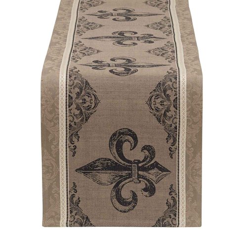 DII French Style Tabletop Kitchen Collection, Table Runner, 14x72, Fleur de Lis Stripe