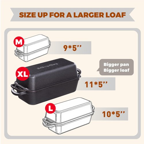 Articasting 11x5 Inch Cast Iron Loaf Pan With Lid，5.8 Qt Large Loaf Pans For Sourdough Bread Baking, Pre-Seasoned Heavy Duty Dutch Oven Bread Pan For a Crispy Crust