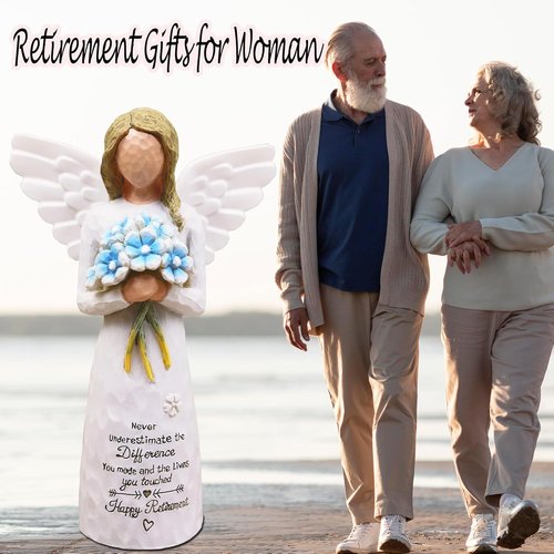 AUKEST Retirement Gifts for Women - Elegant 5.1” Blue Angel Figurine | Perfect Retirement Decoration