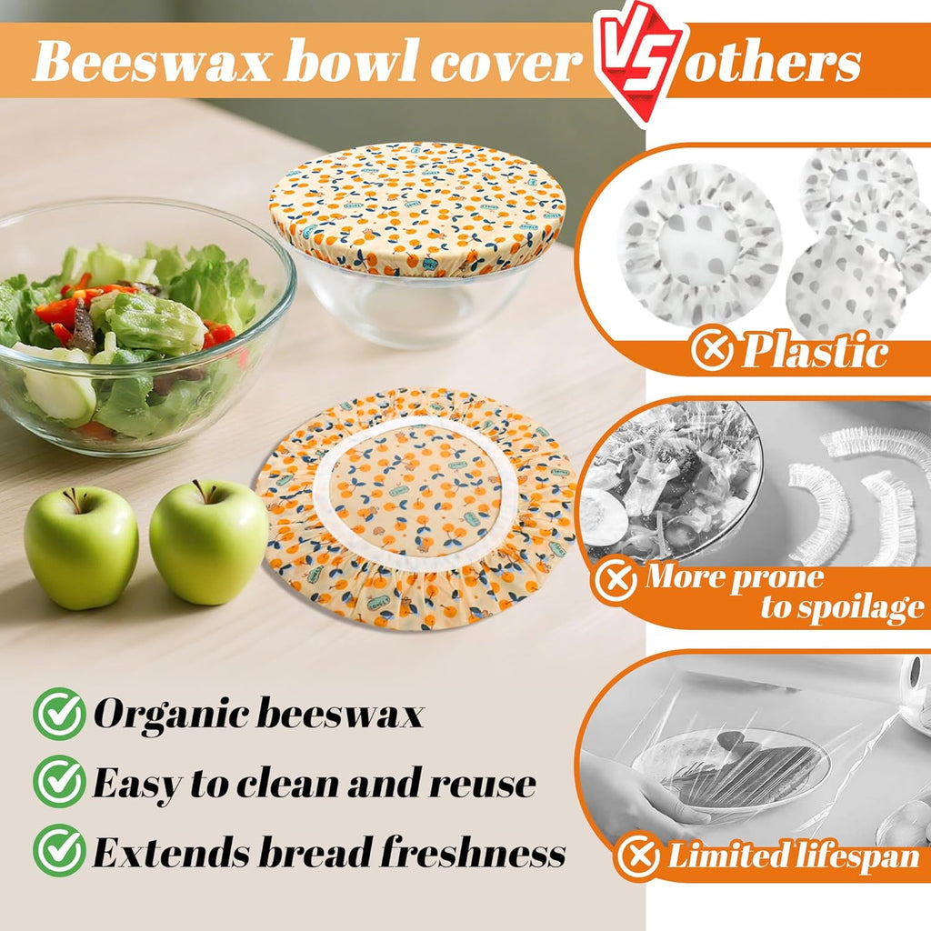 OHIYO Reusable Beeswax Bowl Covers - 2 Large Elastic Cotton Cloth Caps for Bread Proofing & Mixing (12 Inch)