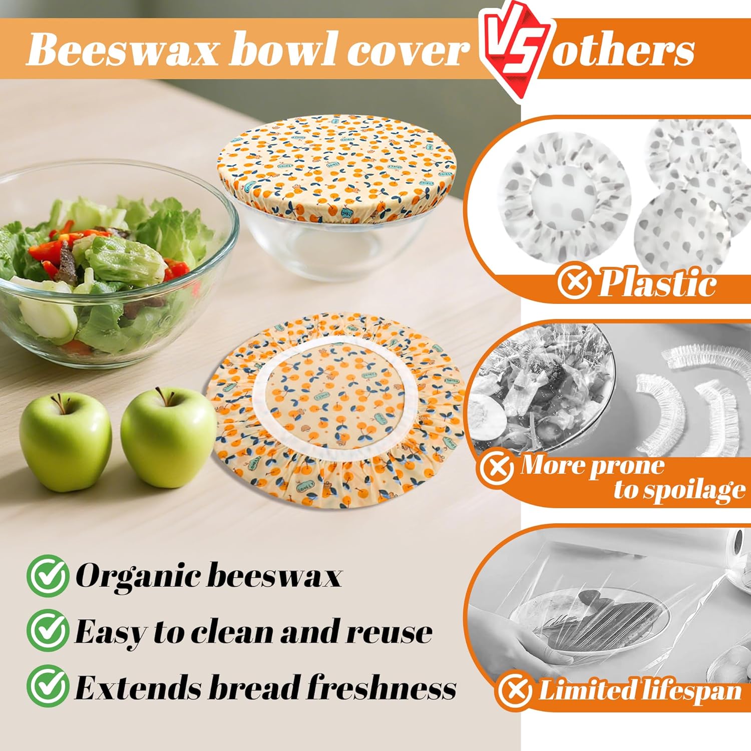 OHIYO Reusable Beeswax Bowl Covers - 2 Large Elastic Cotton Cloth Caps for Bread Proofing & Mixing (12 Inch)