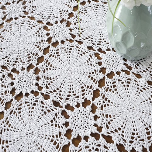 USTIDE Shabby Handmade Crochet Tablecloth Rectangle Romantic Table Cover White Lace Design Table Overlays Rectangular 51inchesx70inches