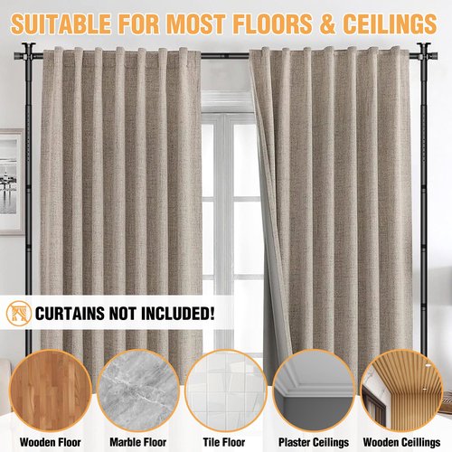 AKTOP Room Divider Curtain Rod, No Drilling Privacy Room Separator for Space Partition, 4-10.5ft(H) 29-73”(W) Adjustable Heavy Duty Floor to Ceiling Wall Divider Tension Rod for Room Separation, Black