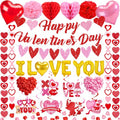 Valentines Day Decorations for Party Set Happy Valentines Day Banner Heart Valentine Garland Banner Red Pink Heart Honeycombs 1000Pcs Plastic Petals Hanging Swirls Valentines Day Balloons