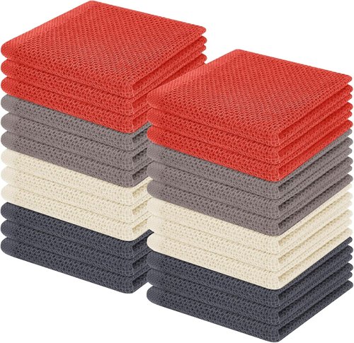 Homaxy Kitchen Dish Cloths - 100% Cotton Waffle Weave, Ultra Soft & Absorbent, 12x12 Inches, 24-Pack | Multicolor