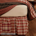 VHC Brands Beckham Plaid Cotton Rustic Split Corners Gathered Queen Bed Skirt, 60x80x16, Rust Red
